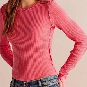 Free People Pink Long Sleeve Top
